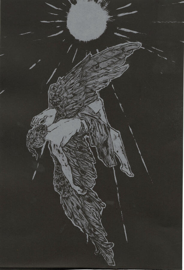 "Mito's Descent." Lithography print (2023)