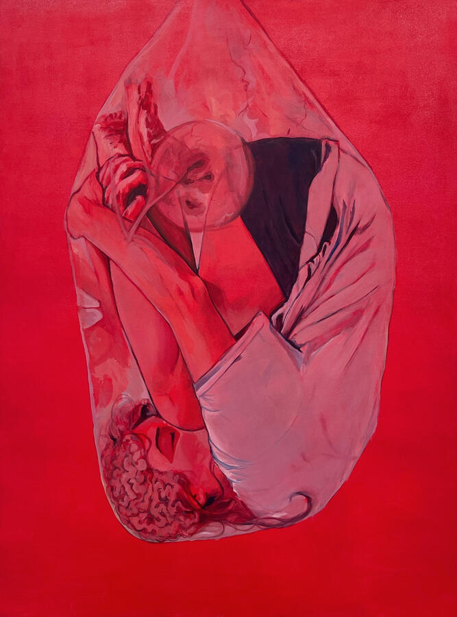 "Gathering." Oil and spray paint on 36x48" canvas (2025)