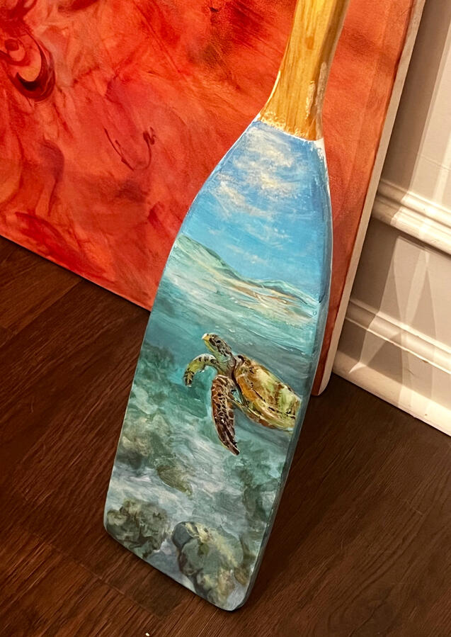 Sea Turtle Oar (1/2, 2023). Acrylic on wood