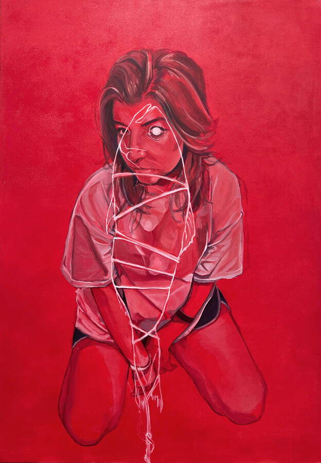 "ICHTHYS" (2025). Oil and spray paint on canvas. 42x60"